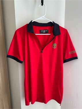 Hydrogen Tennis Half Zip Tech Tee Red Blue Navy Skull Polo Shirt Men’s L